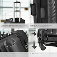 Suitcase Set - 3 hard-shell suitcases with telescopic handle, swivel wheels | Black | 3