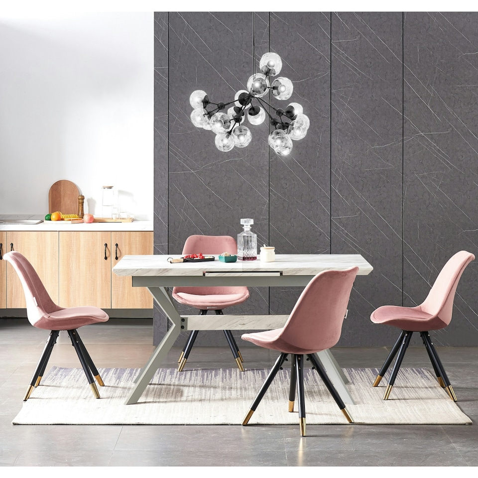 image 1 of Set of 2 Sofia Ergonomic Modern Dining Chairs Upholstered in Velvet, Metal Legs with Gold End Tips Pink
