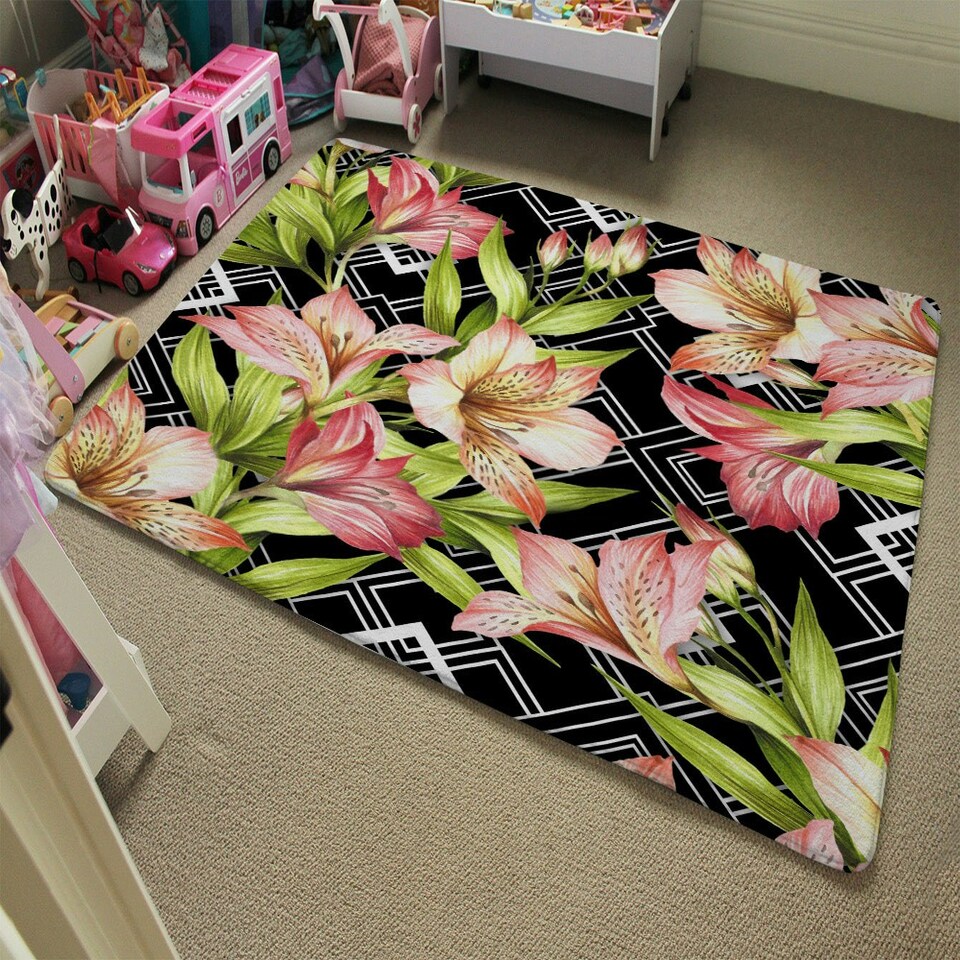 image 1 of Bright Plants on Geometric Background (Rug) Multi | XL: 160x230cm