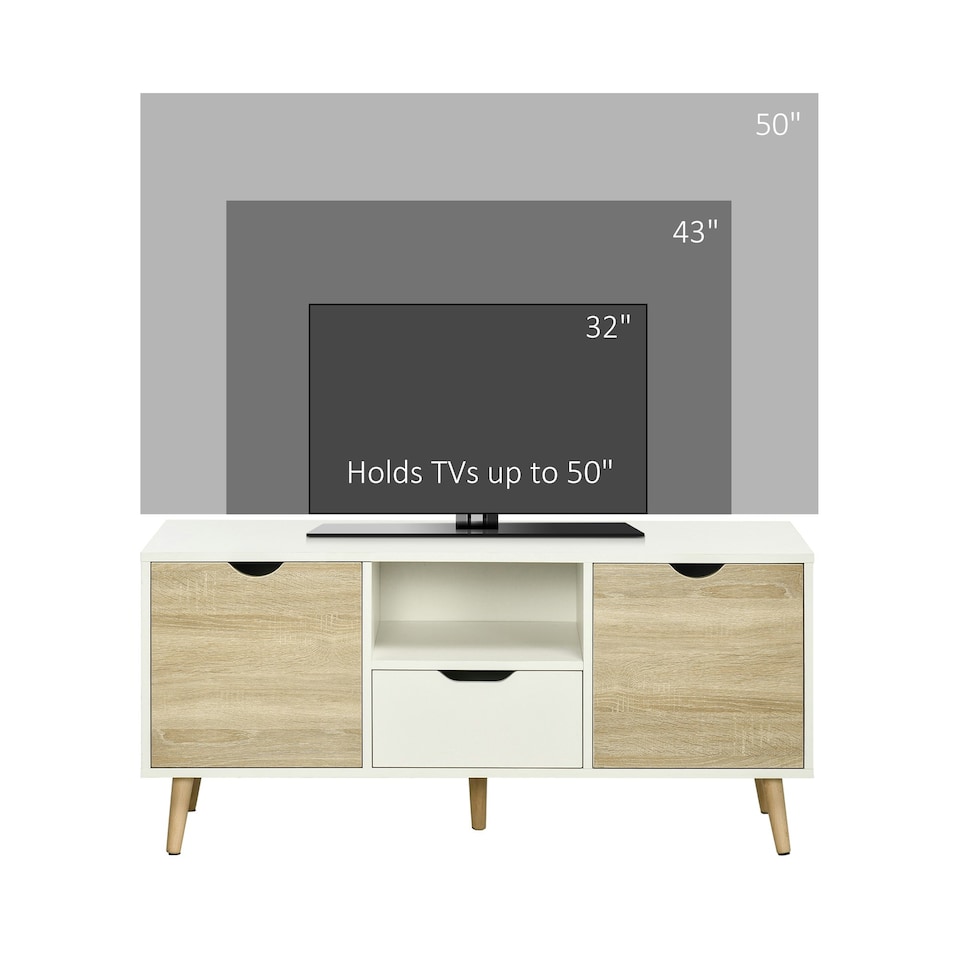 image 1 of HOMCOM TV Cabinet Entertainment Centre w/ Storage Cabinet and Drawer, Natural