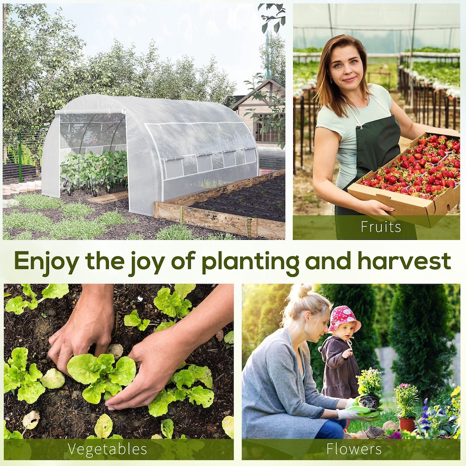 image 1 of Outsunny 4 x 3 x 2 m Polytunnel Greenhouse Pollytunnel Tent w/ Steel Frame White | White
