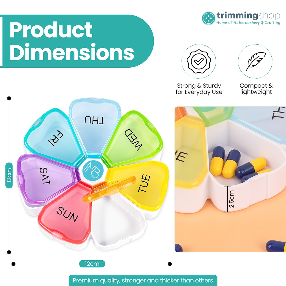 image 1 of Rainbow Weekly Pill Box, Pill Organiser with Weekday Labels