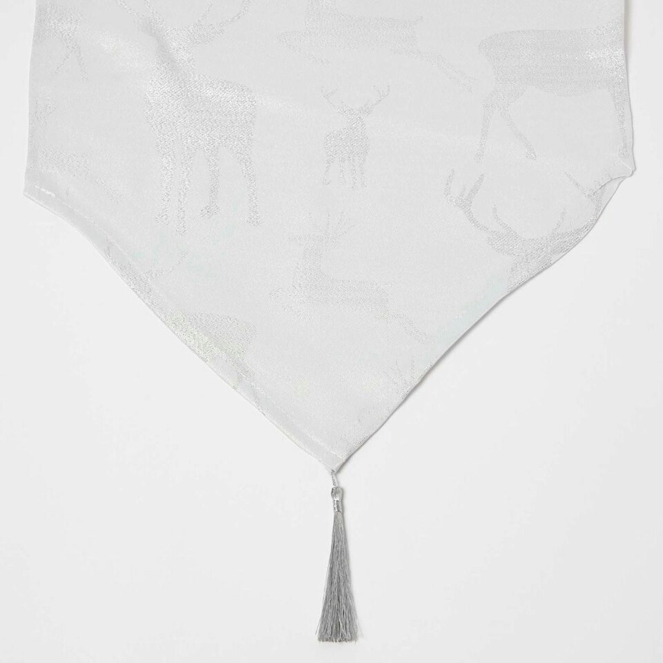 image 1 of Homescapes Silver Stag Christmas Table Runner Large - 33 x 244 cm Silver