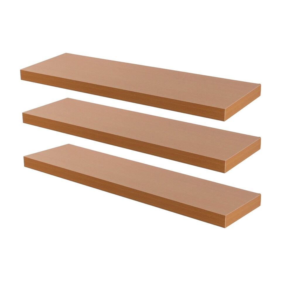 image 1 of Harbour Housewares Modern Floating Wall Shelves - 100cm - Brown - Pack of 6