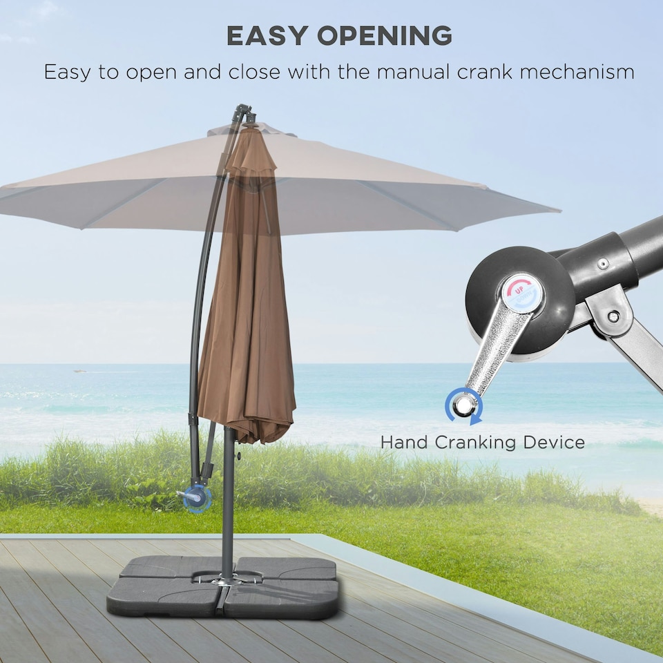 image 1 of Outsunny 3(m) Banana Parasol Cantilever Umbrella Garden with Base Weight