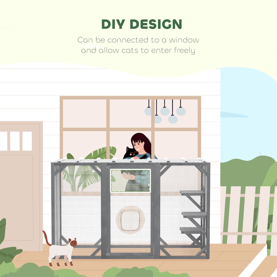 image 1 of PawHut 71 Wooden Cat House with 3 Platforms, Large Door for Multiple Cats