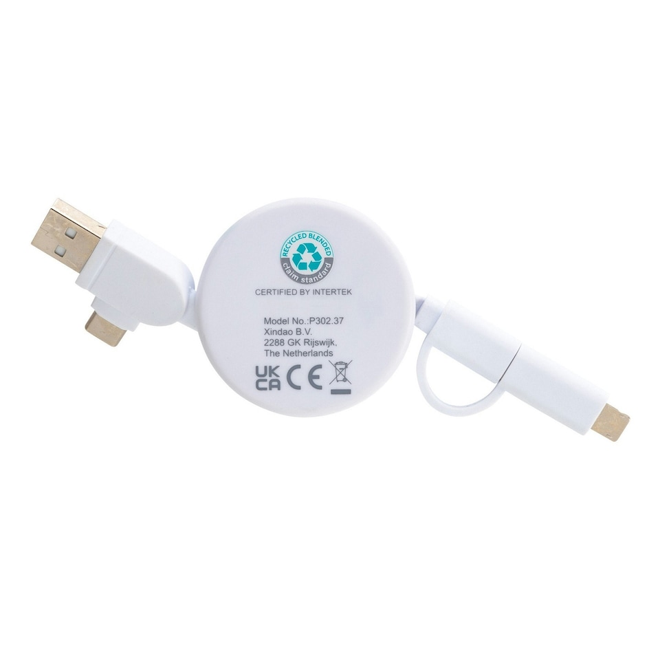 image 1 of XD Collection Ontario Recycled Plastic 6-In-1 Retractable Connector Cable - White - One Size