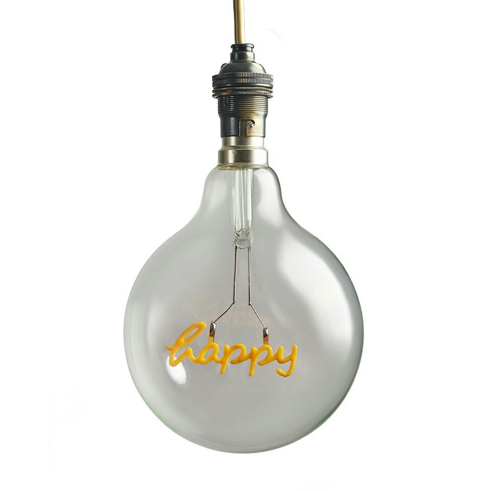 image 1 of ValueLights Vintage Style 2w LED BC B22 Bayonet Cap Word Script Happy Design Clear Light Bulb - Happy