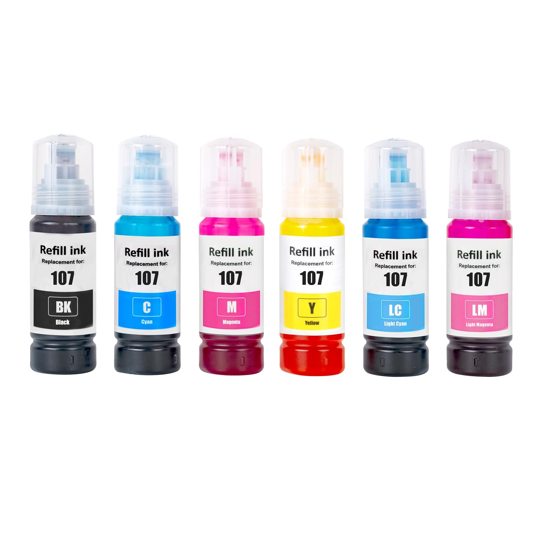 1 Go Inks Set of 6 Ink Bottles 70ml to replace Epson 107 Compatible/non-OEM for EcoTank Printers