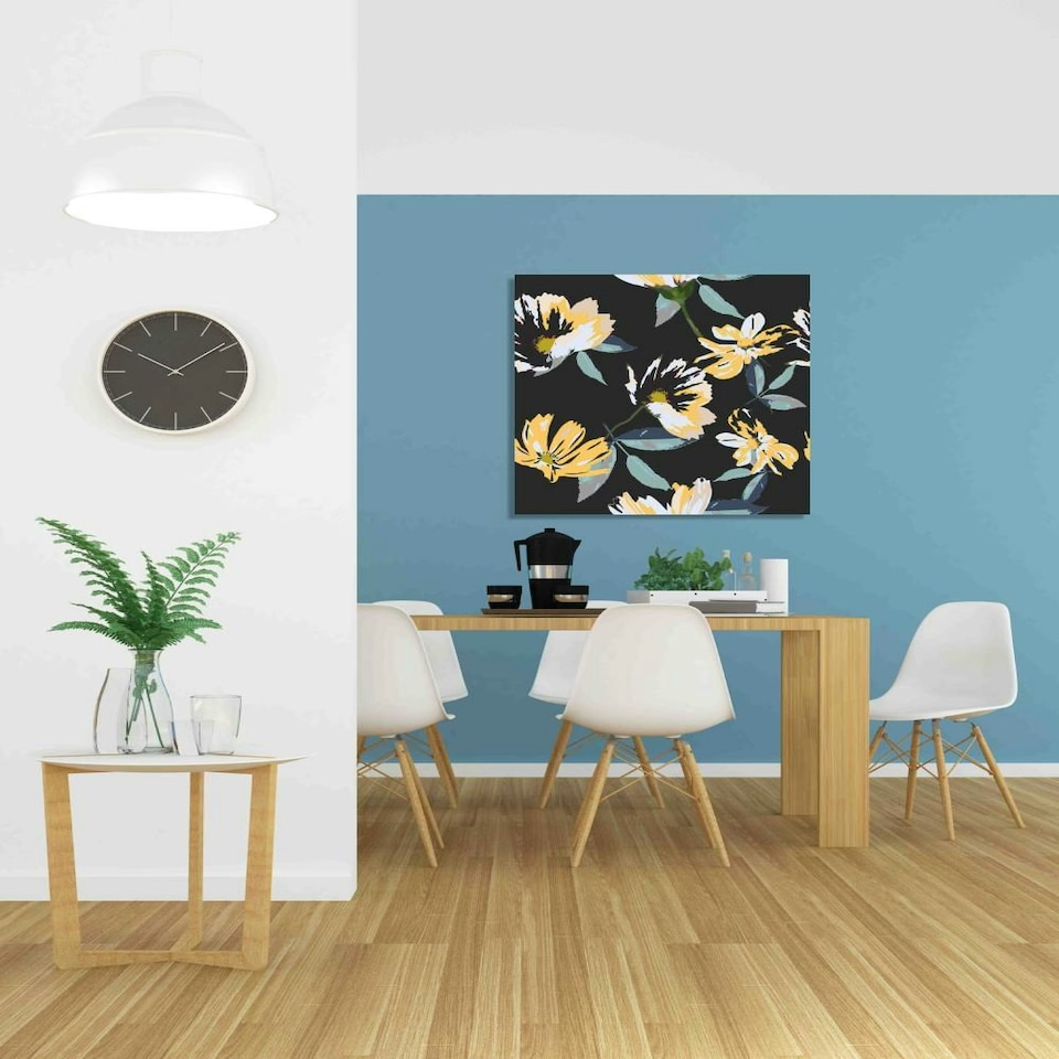 image 1 of Yellow and Black floral (Canvas Print) 66cm x 66cm