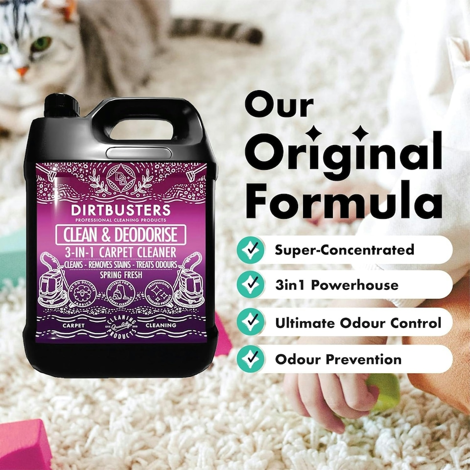 image 1 of Dirtbusters Clean & Deodorise Carpet Cleaner Shampoo (5L) Spring Fresh Makes 500 Litres of Diluted Solution