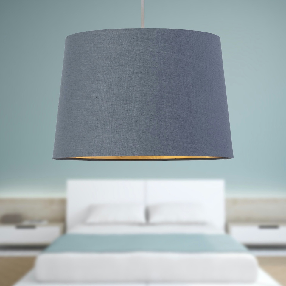 image 1 of First Choice Lighting Set of 2 Zoey Dark Grey with Gold Inner Easy Fit Pendant or Lamp Shades Grey | Gold
