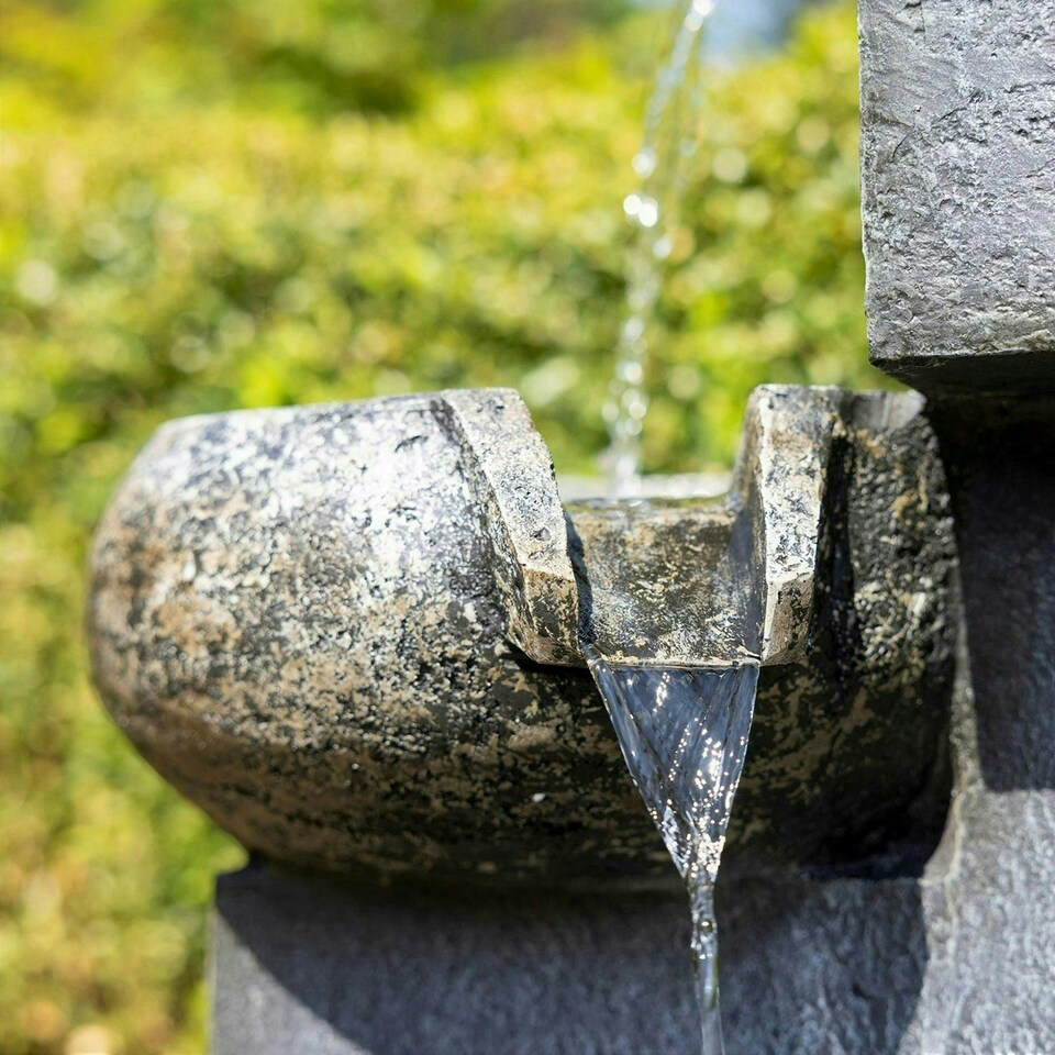 image 1 of Primrose Tavira Tiered Bowls Stone Effect Water Feature With LEDs Grey 66cm