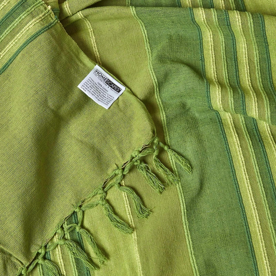 image 1 of Homescapes Cotton Morocco Striped Green Throw - 255 x 360 cm | Green