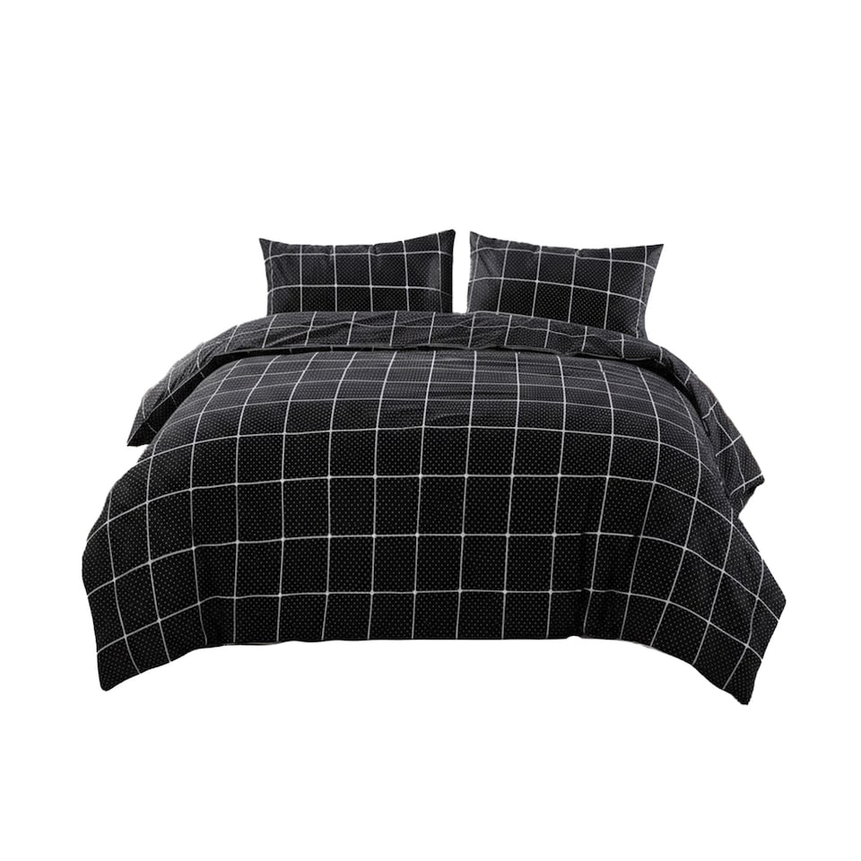 image 1 of Box Dot Pattern Duvet Cover Set Soft Easy Care Contemporary Bedding | Black | Single