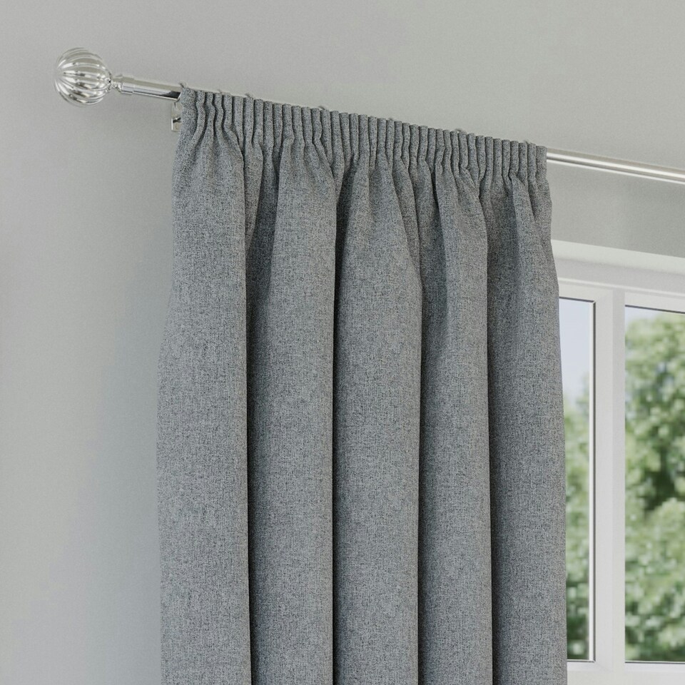 image 1 of Dallas Grey Blackout Curtains 90 x 90 inch (229 x 229 cm) Pencil Pleat 100% Blackout Thermal Noise Reducing Curtains for Bedroom and Living Room