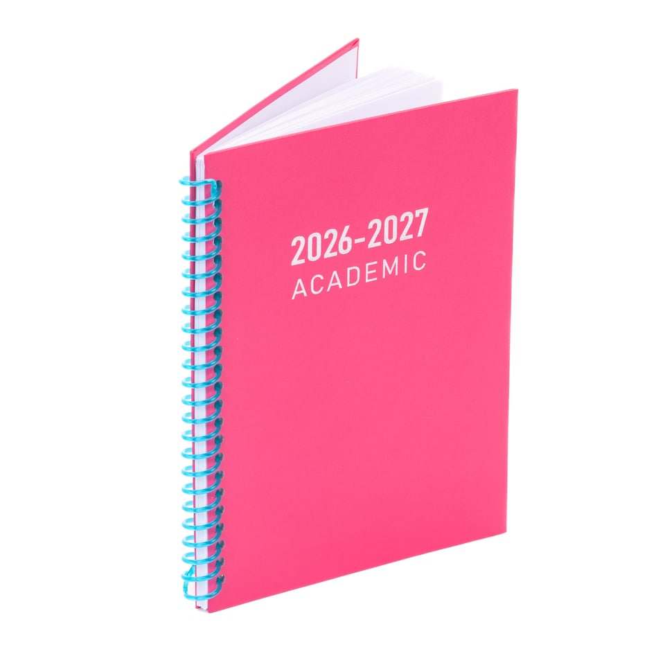 image 1 of 2026 - 2027 Academic Diary A5 Week to View - Plastic Spiral Bound Mid Year Planner Aug 2026 to Jul 2027 - Hardback | Pink | Cerise
