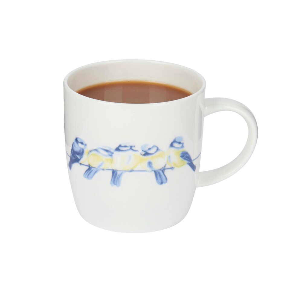 image 1 of KitchenCraft China 425ml British Birds Line Shaped Mug White