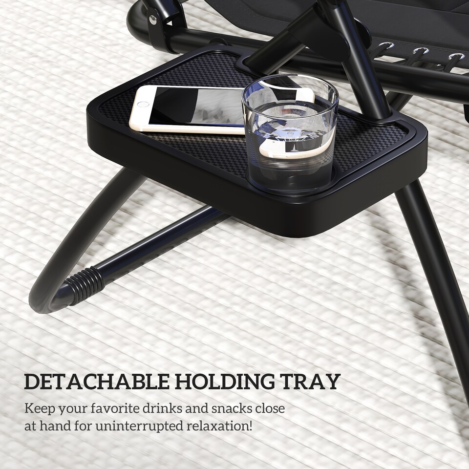 image 1 of Outsunny Zero Gravity Lounger Chair, Folding Reclining Patio Chair with Shade Cover, Padded Seat, Cup Holder, Soft Cushion and Headrest for Poolside, Camping, Black | Black | Black