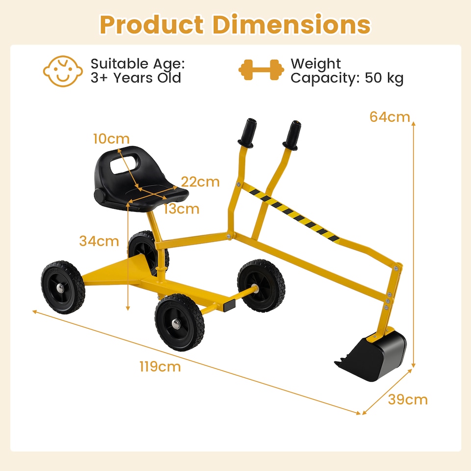 image 1 of COSTWAY Kids Outdoor Construction Excavator Sand Yellow