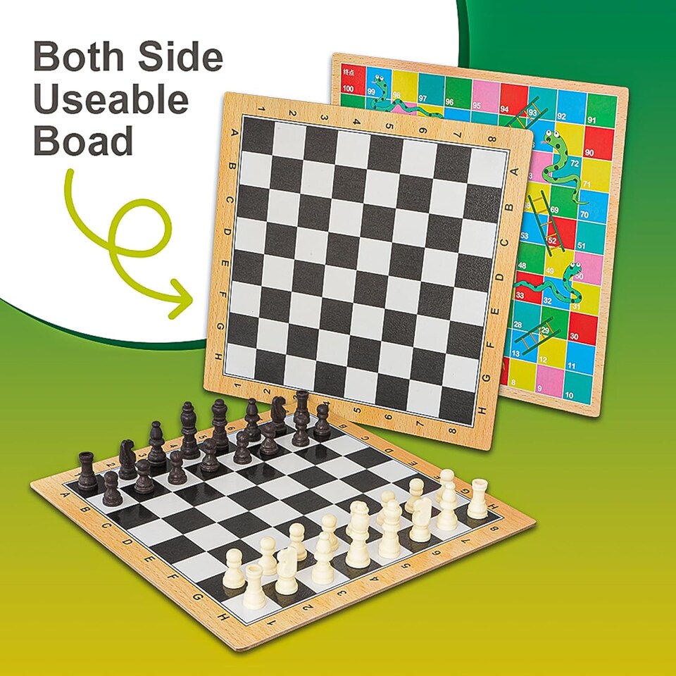 image 1 of KAV 2-in-1 Wooden Chess and Snake Game Set - Premium Board Game for Families & Children, Durable Wooden Chessboard with Classic Snake Chess, Portable Travel Board Game Set