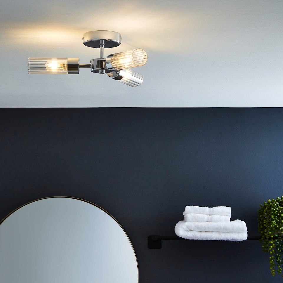 image 1 of BHS Kier Semi Flush Bathroom Ceiling Light | Silver | Chrome