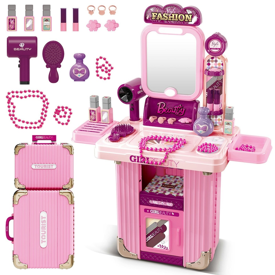 image 1 of Kids Beauty Vanity Set with Suitcase Dressing Table