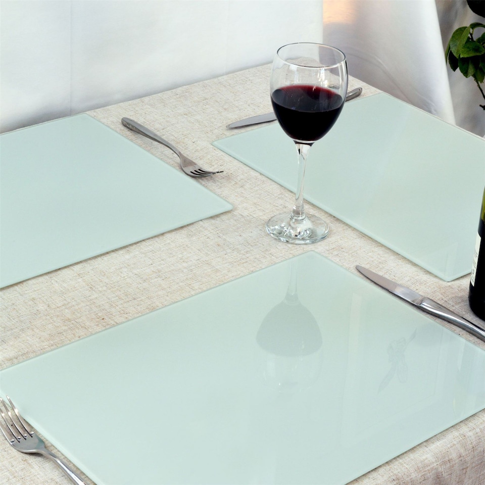 image 1 of Harbour Housewares Glass Placemats - 40 x 30cm - White - Pack of 6 | White | White