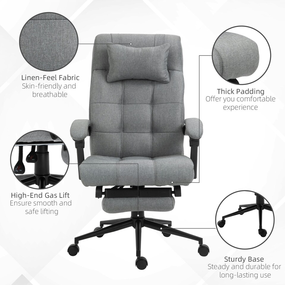 image 1 of Vinsetto Ergonomic Office Chair Adjustable Height w/ Wheels Footrest Light Grey