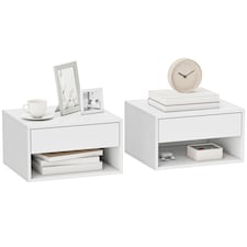 HOMCOM Floating Nightstands Set of 2, Bedside Table w/ Drawer and Open Shelf | White