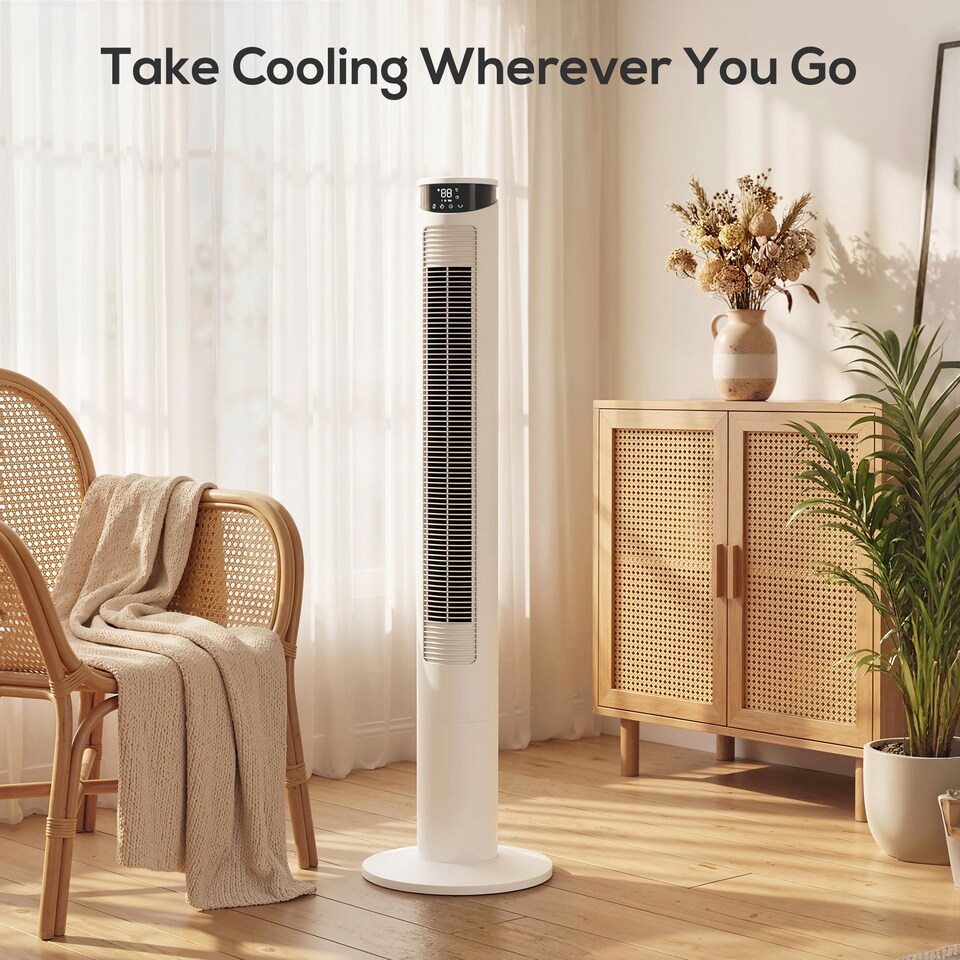 image 1 of HOMCOM Tower Fan with WiFi Control 116 cm | White | White | 31.5 x 31.5 x 116 cm