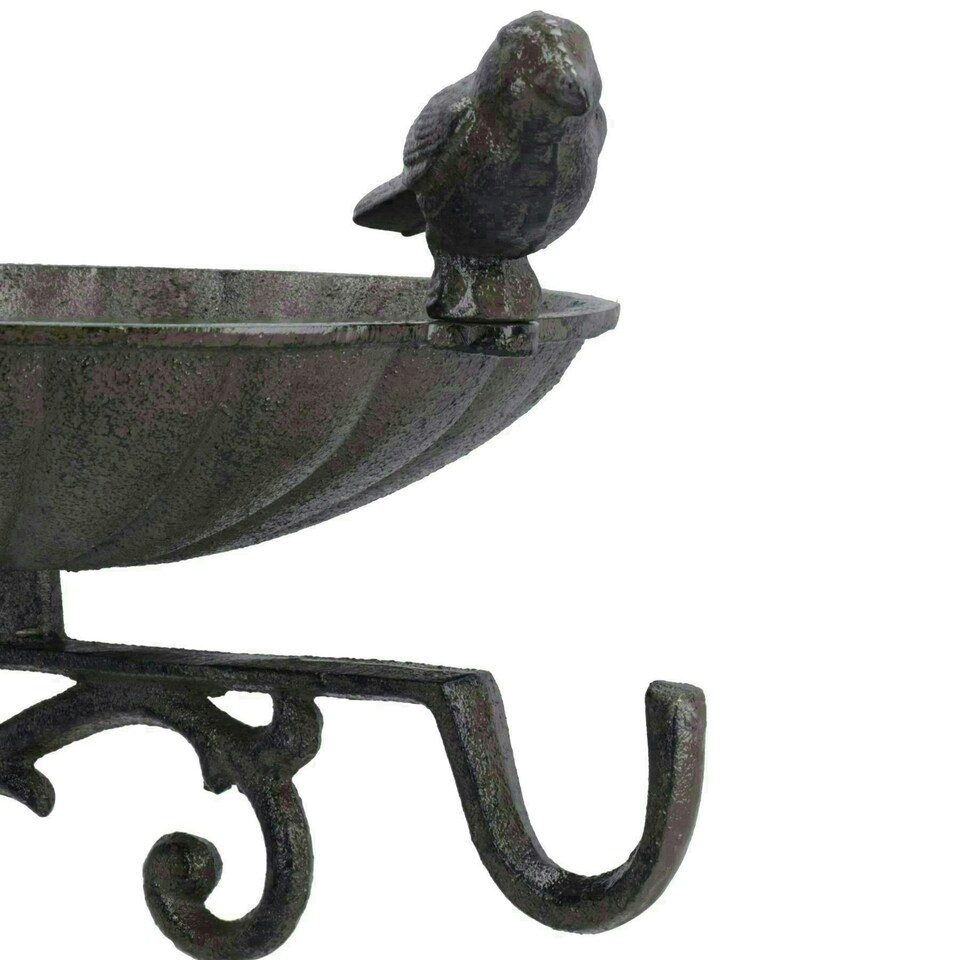 image 1 of Wall Mount Bird Bath Cast Iron Feeder Ornament Garden Feature Statue Fence