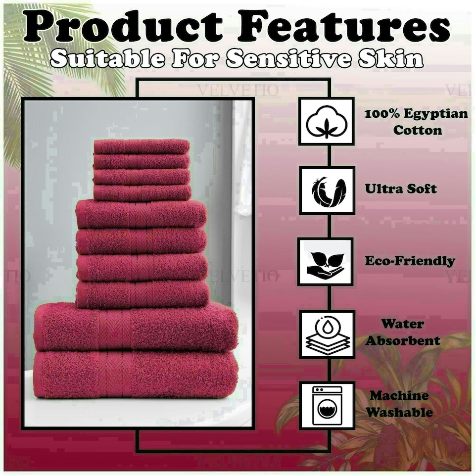 image 1 of VELVETIO 10 Piece Towel Bale Set Toronto Stripe Pattern - 100% Cotton, 450 GSM Red | Deep Red