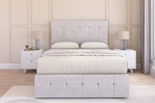 Sloomy Cambridge Silver Plush Divan Bed Base 4 Drawers With 54 Inch Floor Standing Headboard & 12 Inch Matching Footboard | Silver | Silver | King | 1