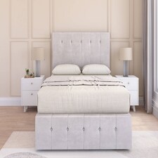 Sloomy Cambridge Silver Plush Divan Bed Base 4 Drawers With 54 Inch Floor Standing Headboard & 12 Inch Matching Footboard | Silver | Silver | King | 1