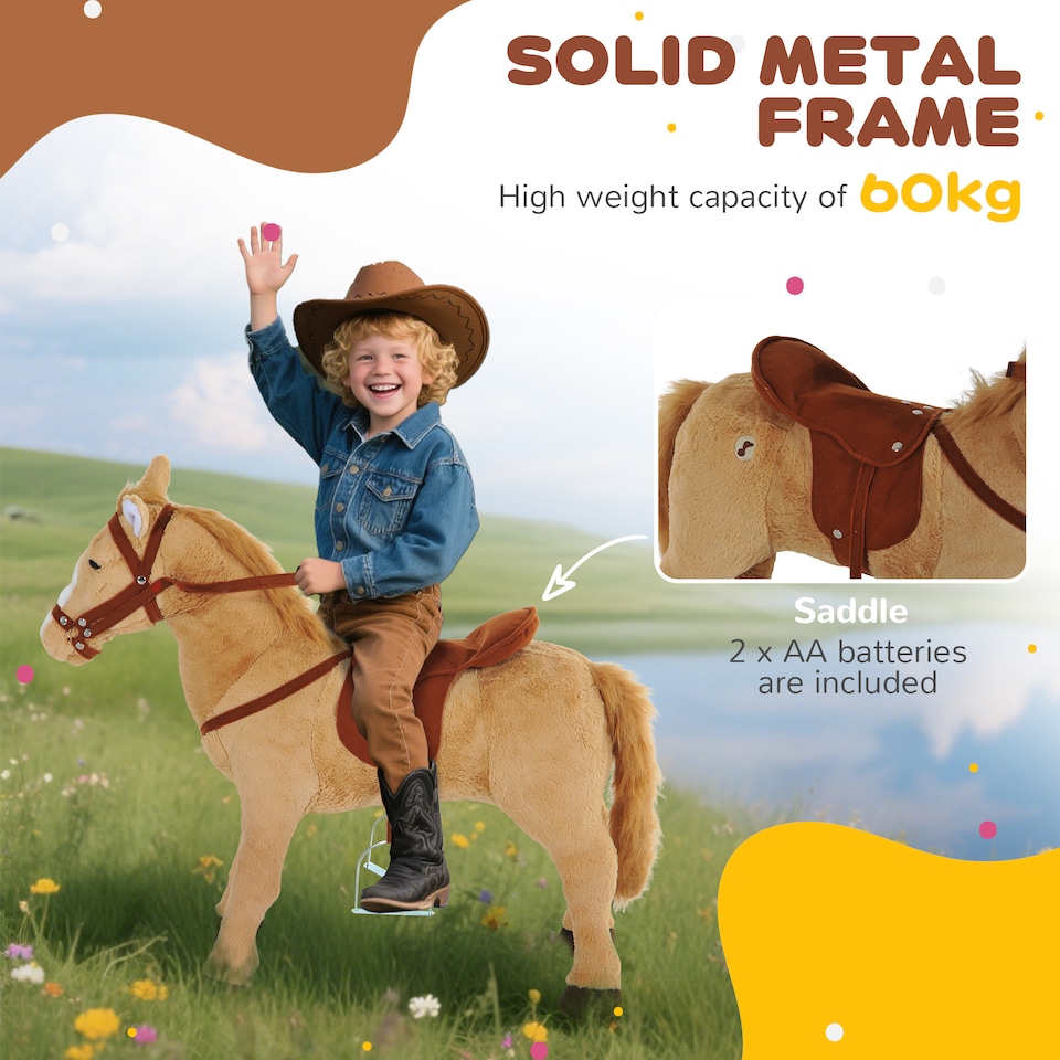 image 1 of HOMCOM Children Standing Horse Plush Soft Ride On Toy Pony Kids Cuddly Game Play