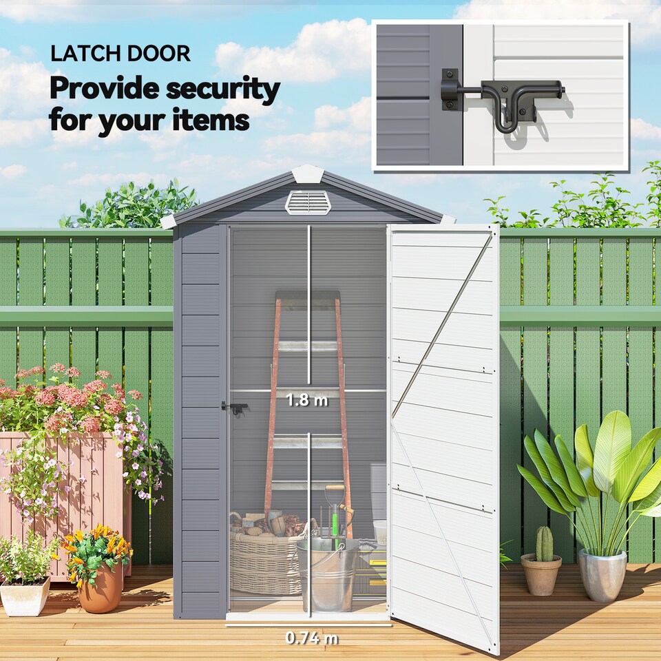 image 1 of Outsunny 4 x 3ft Plastic Garden Storage Shed with Foundation Kit, Polypropylene Outdoor Storage Tool House with Ventilation Slots and Lockable Door, Grey