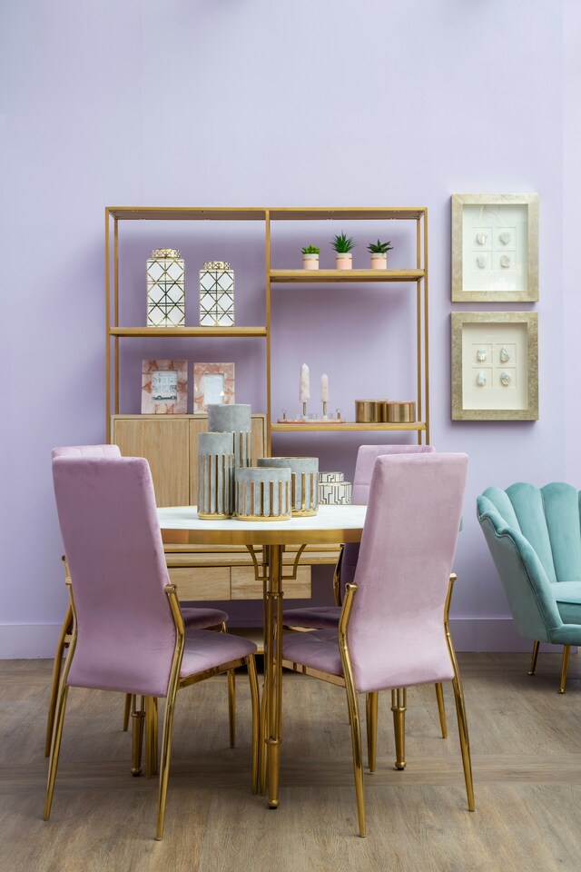 image 1 of Orsina Stylish Dining Table, Concrete Plywood Top Table For Breakfast, Brushed Gold Metal Legs Table For Dinner