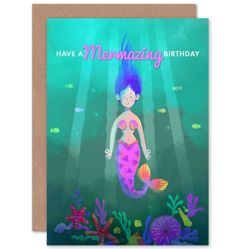 image 1 of Mermaid Pink Girls Mermazing Birthday Greeting Card