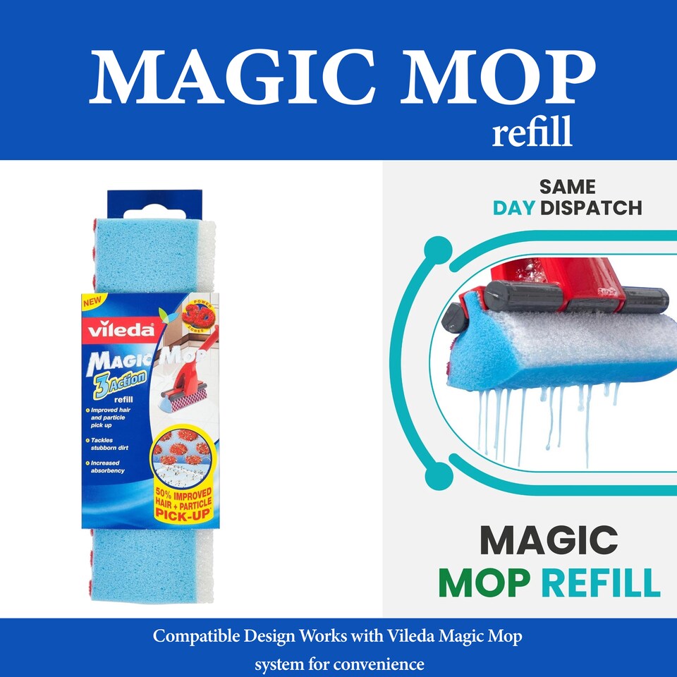 image 1 of Vileda Magic Mop Refill Sponge Floor Cleaning Replacement Head Hard Floors