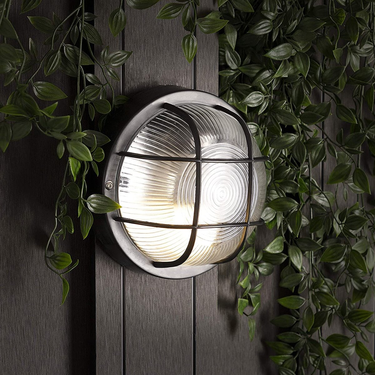 CGC Ronnie Black Cage Round Bulkhead Light IP44 E27 Black Black Diameter: 18 cm, Depth: 10 cm