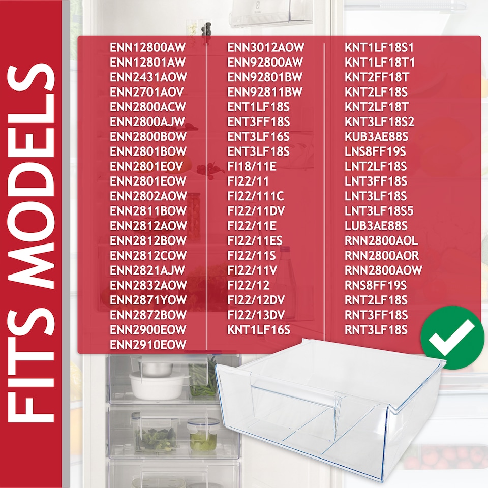 image 1 of SPARES2GO Top Middle Drawer for Electrolux ENN FI22 KNT LNT Fridge Freezer Container Box