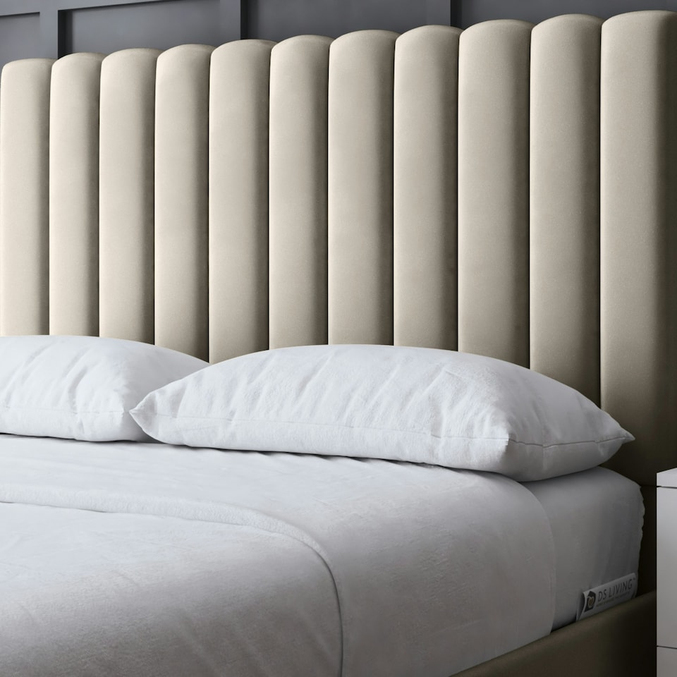 image 1 of Evangeline Divan Bed with Upholstered Headboard - Beige - Small Double / 4ft