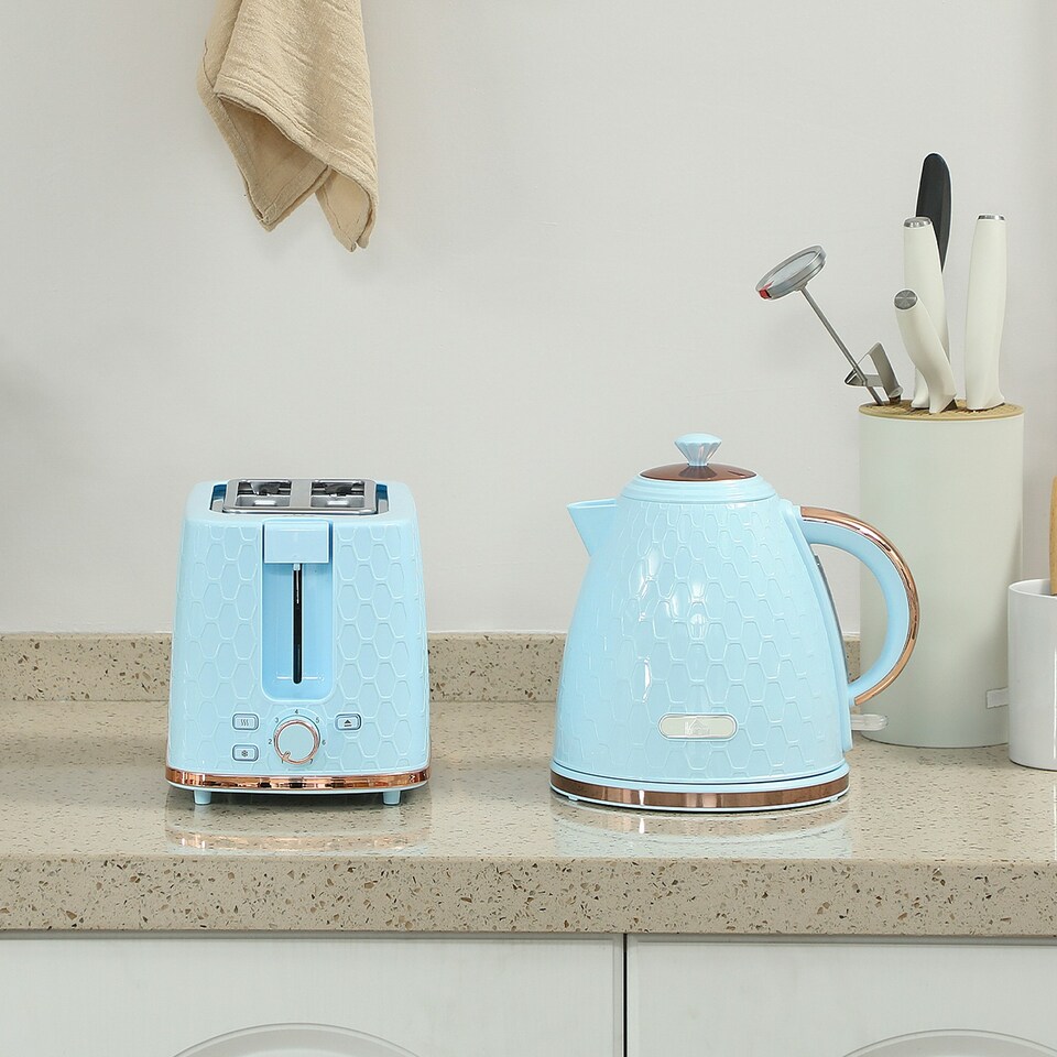 image 1 of HOMCOM Kettle and Toaster Set 1.7L Kettle & 2 Slice Toaster Set, Light Blue