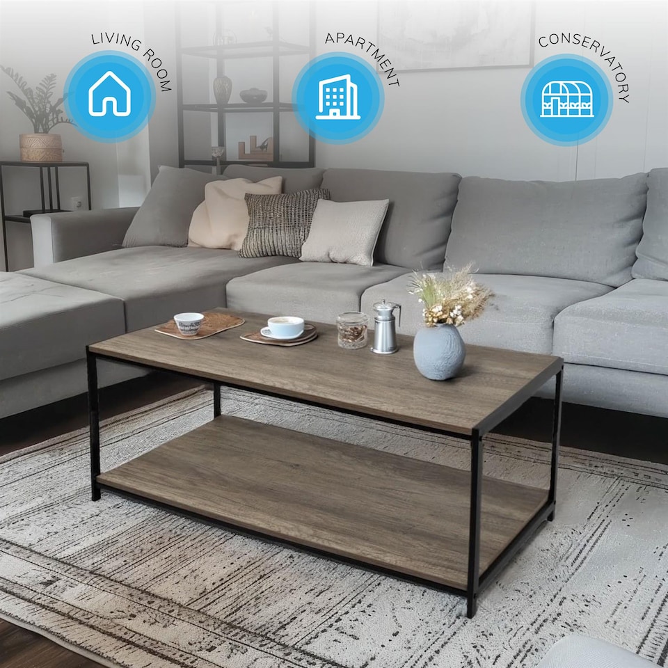 image 1 of House of Home Coffee Table Rustic Wooden Light Brown Grain Finish Living Room Storage Shelf 2 Tier | Brown | Light Brown