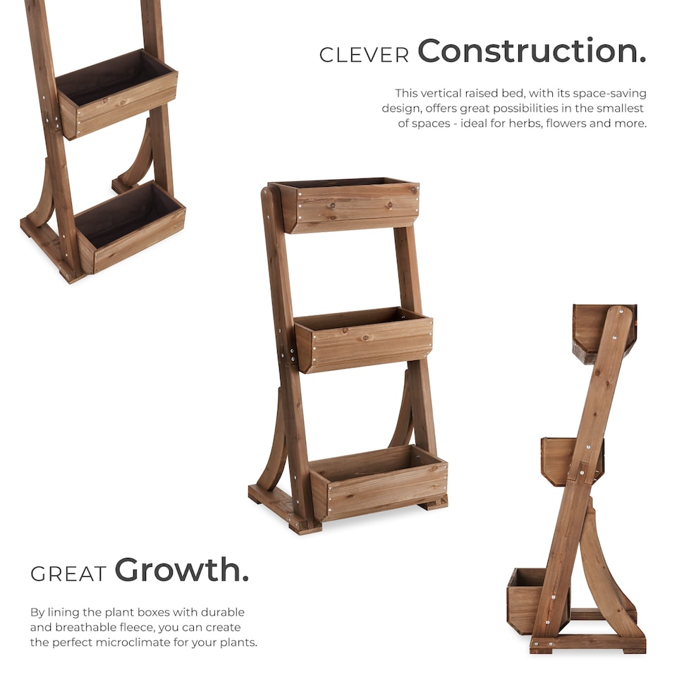 image 1 of Vertical Planter Flora in a Rustic Wooden Design with 3 to 5 Tiers and Plant Fleece Included | Brown | brown | 49 x 60 x 140 cm | 1