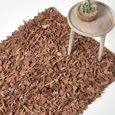 Homescapes Dallas Leather Shaggy Rug Brown - 90 x 150 cm | Brown | Brown