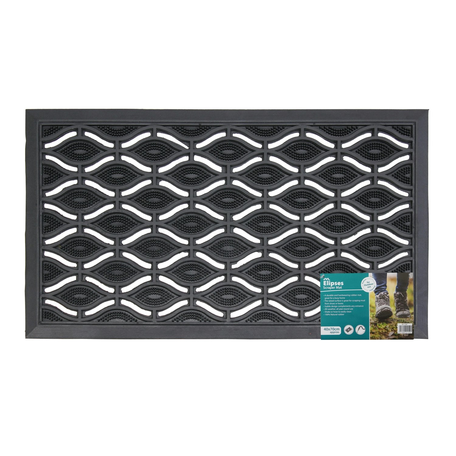 Heavy Duty Rubber Door Mat - Eye & Circle Design, Non-Slip Dirt Scraper, 40 X 70cm Black Modern Mat
