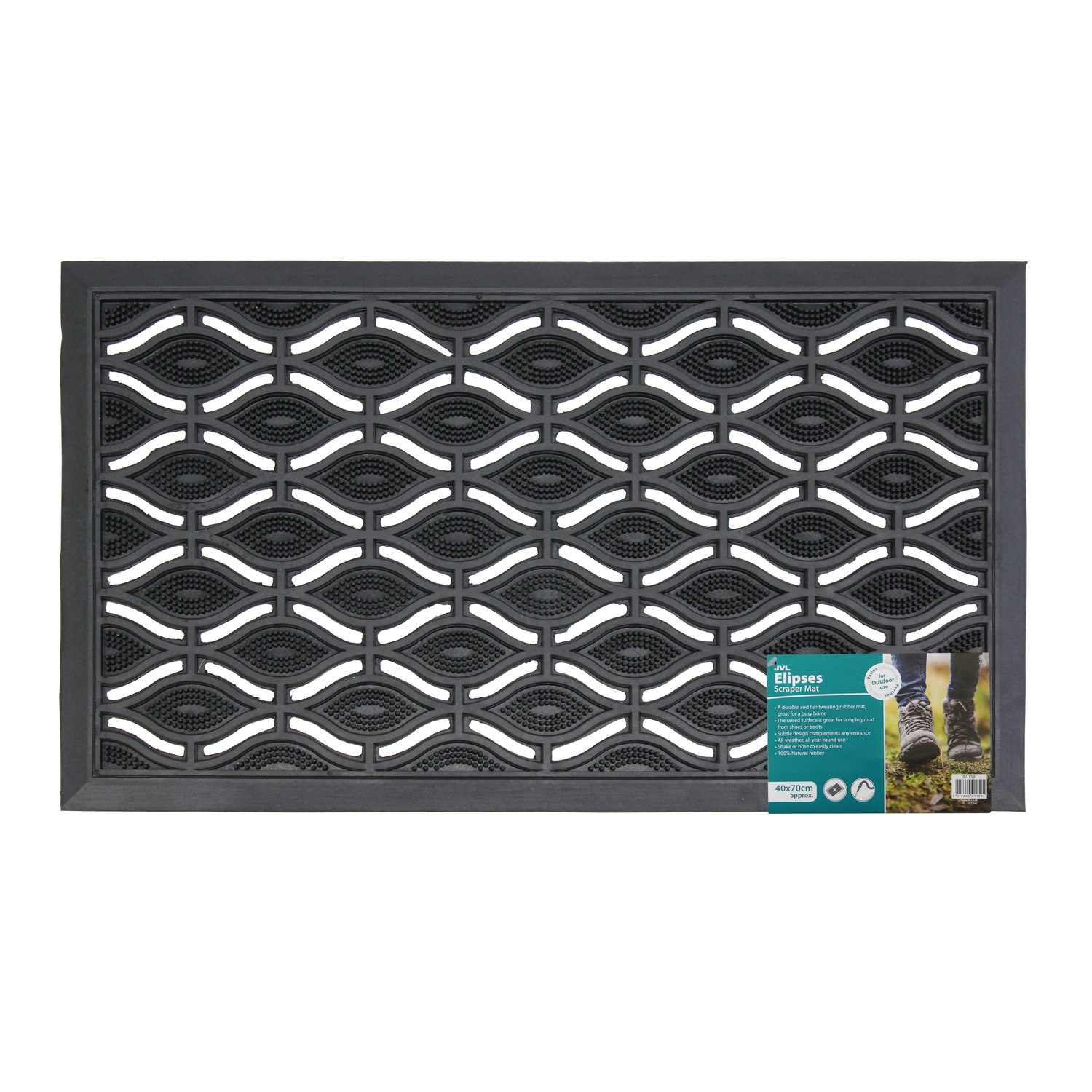 Heavy Duty Rubber Door Mat - Eye & Circle Design, Non-Slip Dirt Scraper, 40 X 70cm Black Modern Mat