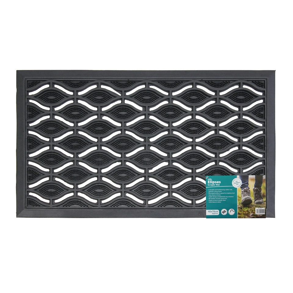 image 1 of JVL Elipses Eyes Heavy Duty Rubber Doormat 40x70cm, Black, Set of 2